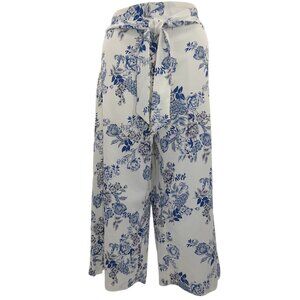 NWOT Cato Blue Floral Print Wide Leg Lightweight Tie Waist Cropped Pants 18/20W